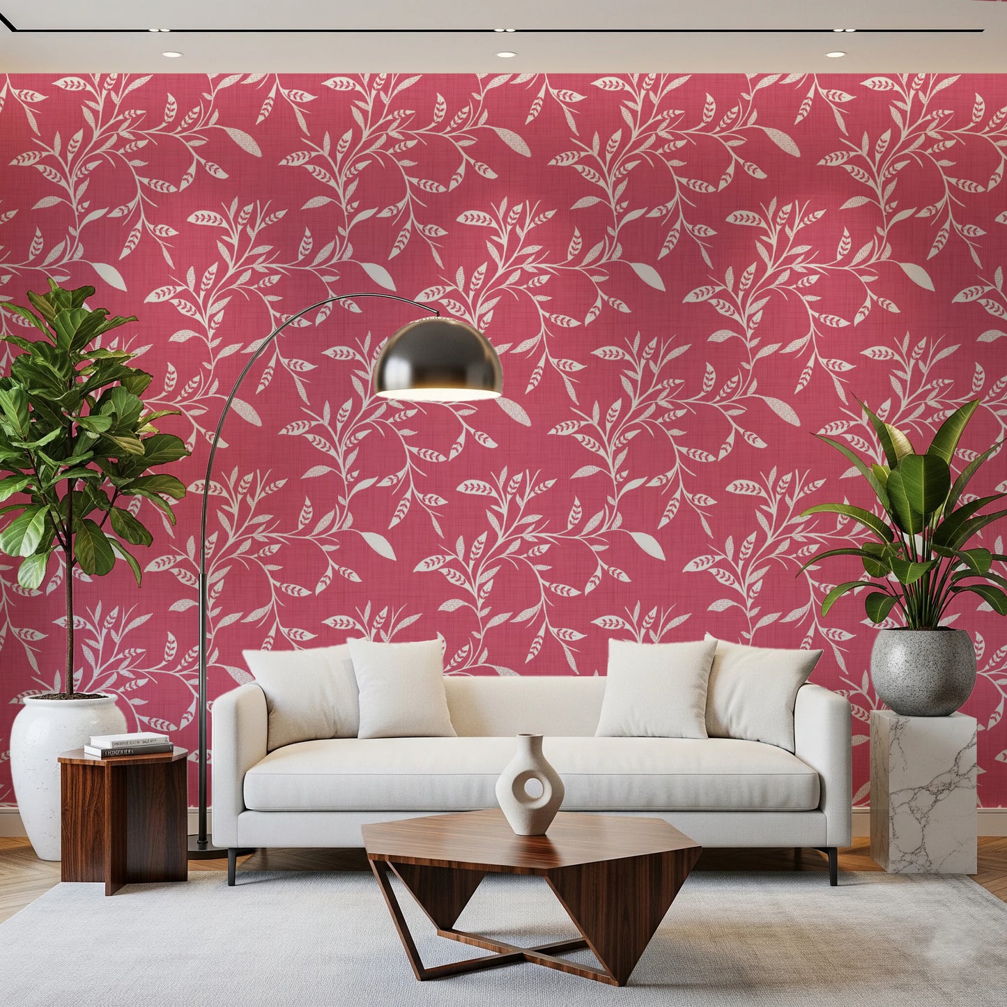 Cozy Scandi Folk Leaf Vine Rose Clay - Craft Blender Wallpaper⁠