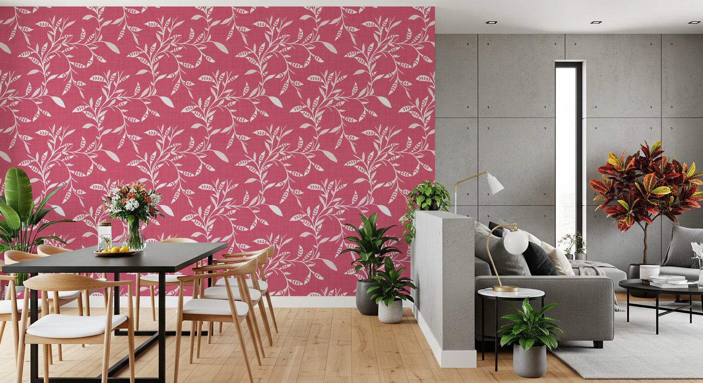 Cozy Scandi Folk Leaf Vine Rose Clay - Craft Blender Wallpaper⁠