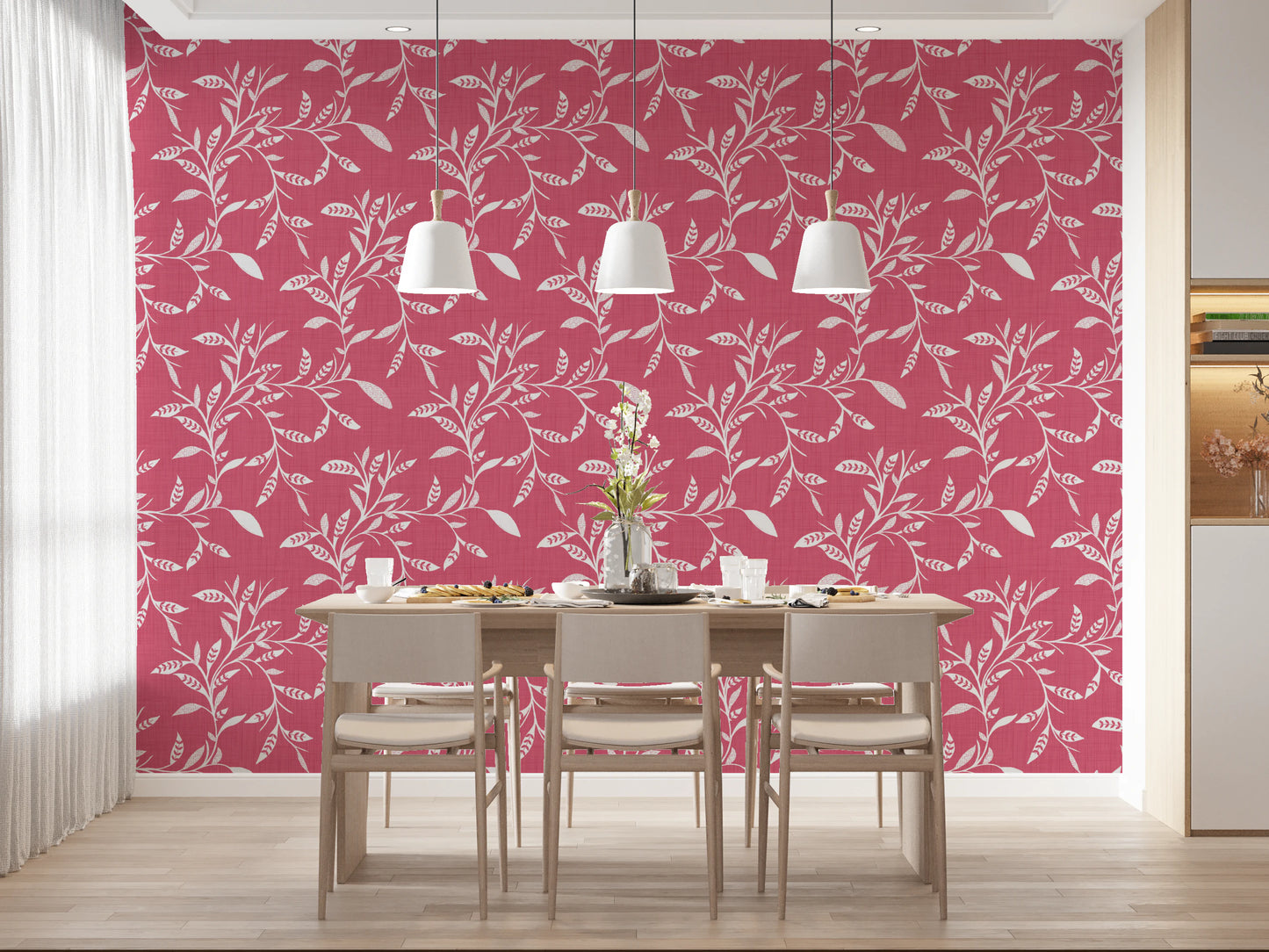 Cozy Scandi Folk Leaf Vine Rose Clay - Craft Blender Wallpaper⁠