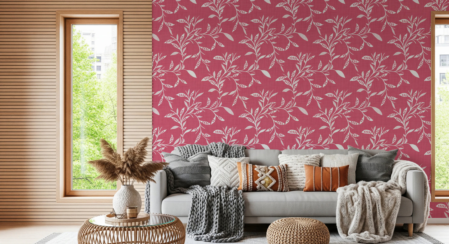 Cozy Scandi Folk Leaf Vine Rose Clay - Craft Blender Wallpaper⁠