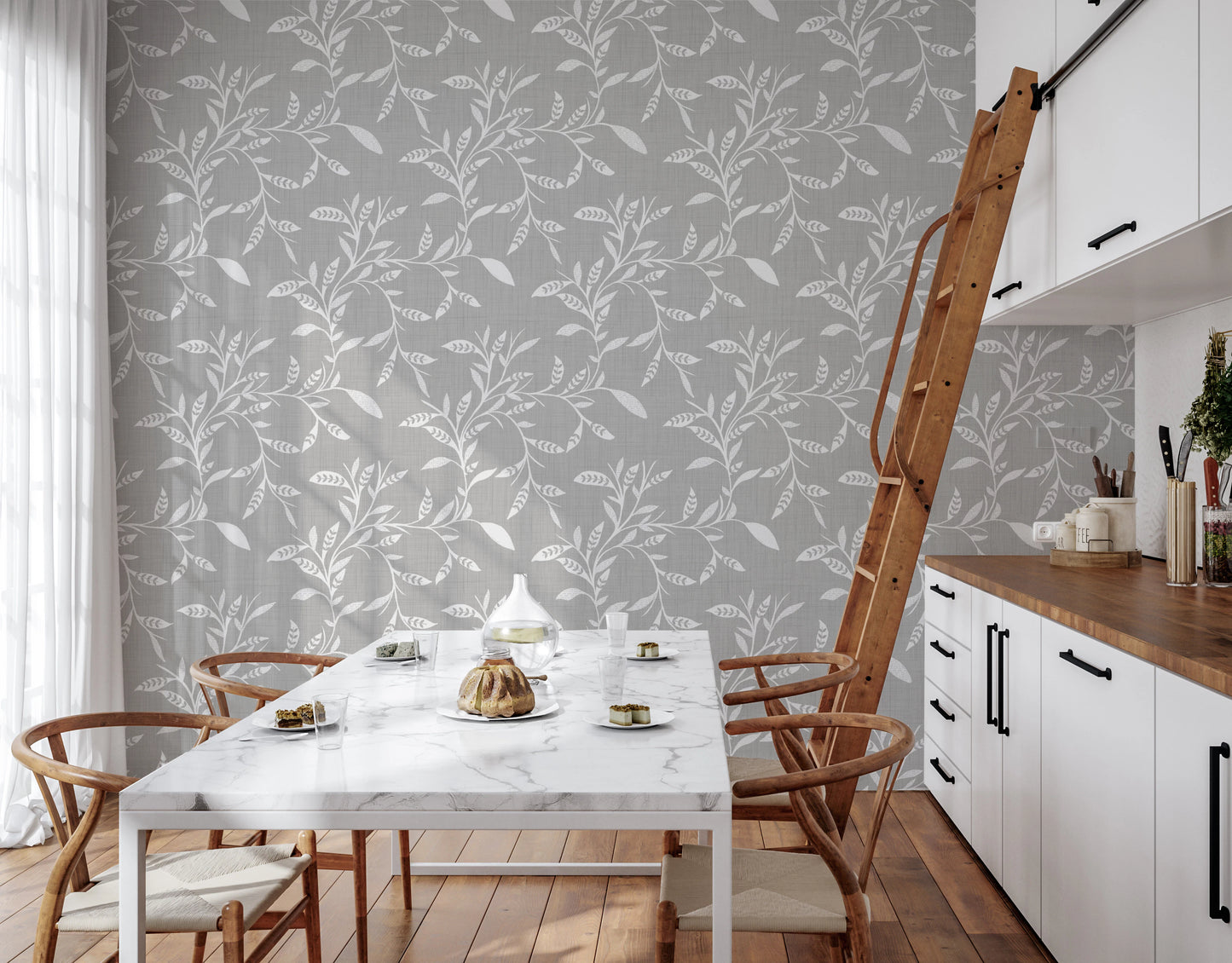 Cozy Scandi Folk Leaf Vine Warm Linen - Craft Blender Wallpaper⁠