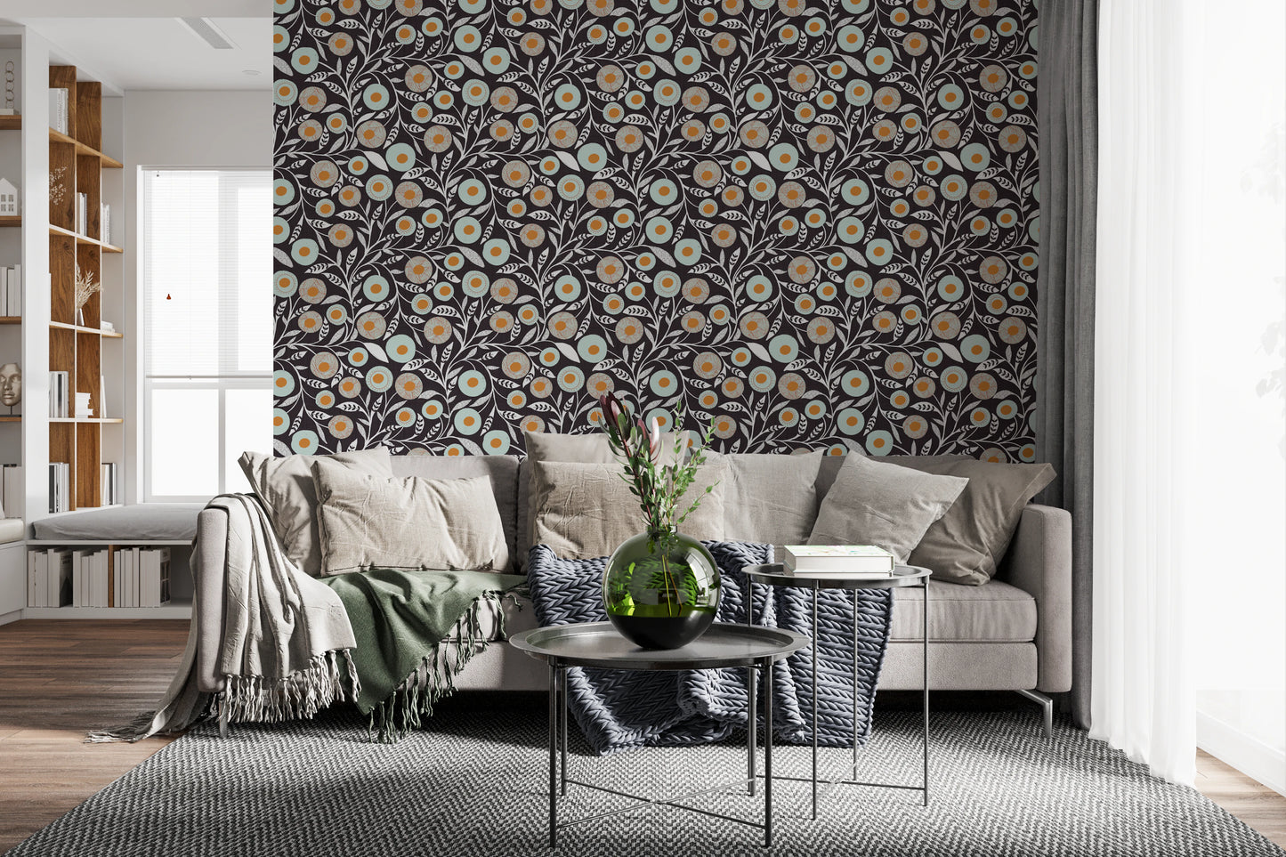 Cozy Scandi Folk Floral Warm Linen - Craft Botanical Wallpaper⁠