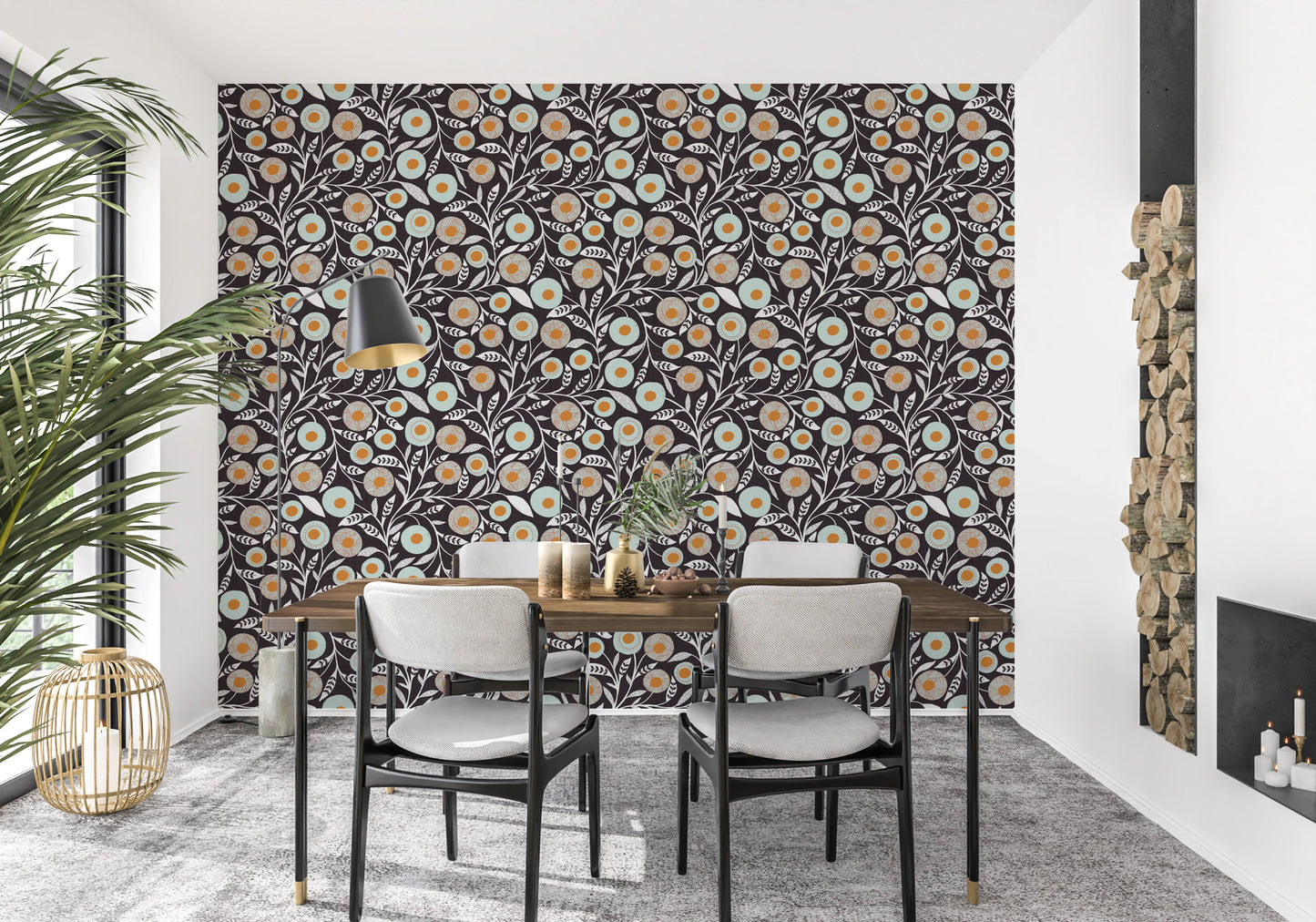 Cozy Scandi Folk Floral Warm Linen - Craft Botanical Wallpaper⁠
