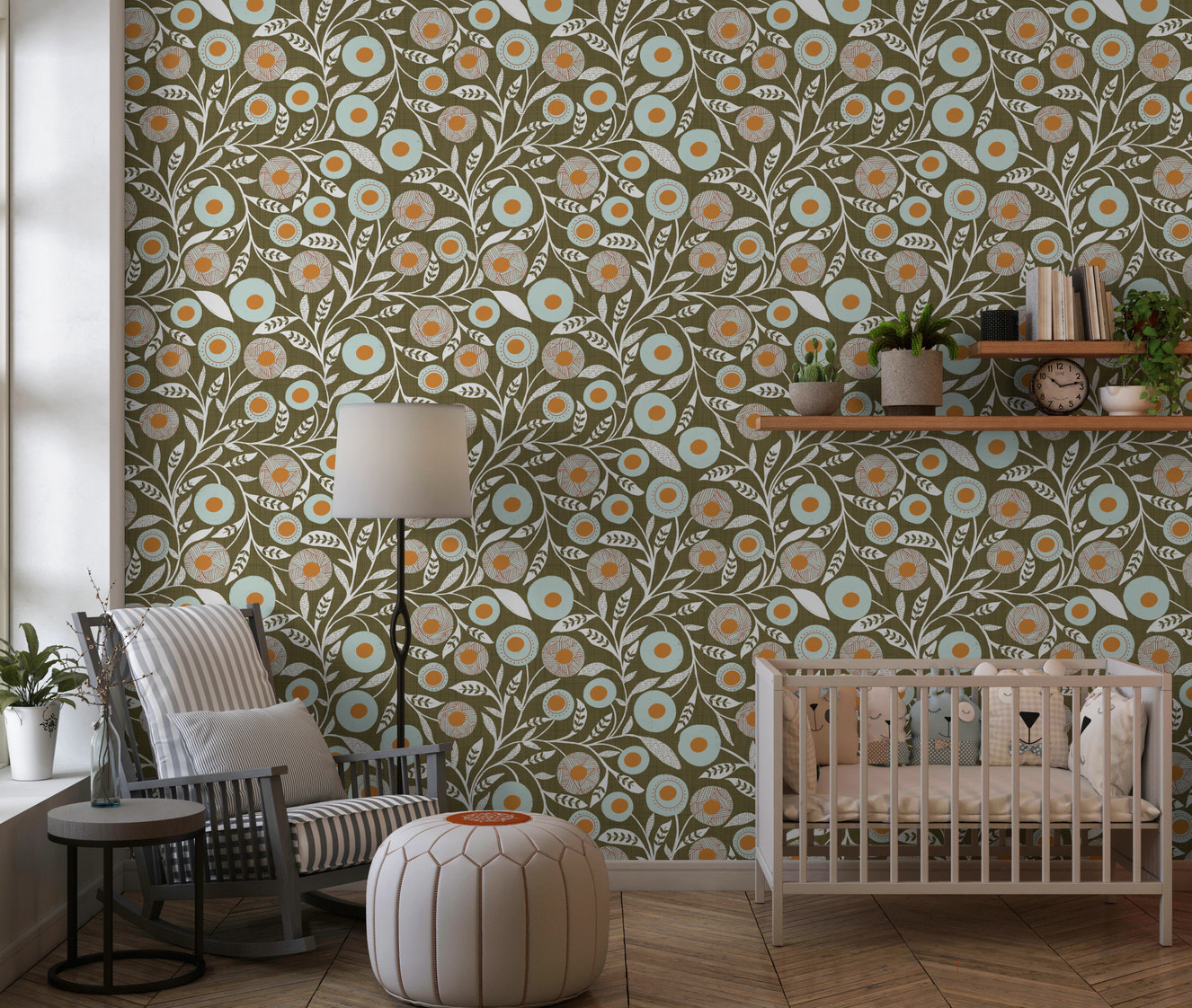 Cozy Scandi Folk Floral Earthy Olive - Craft Botanical Wallpaper⁠