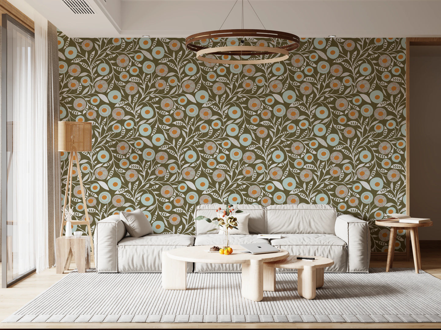 Cozy Scandi Folk Floral Earthy Olive - Craft Botanical Wallpaper⁠