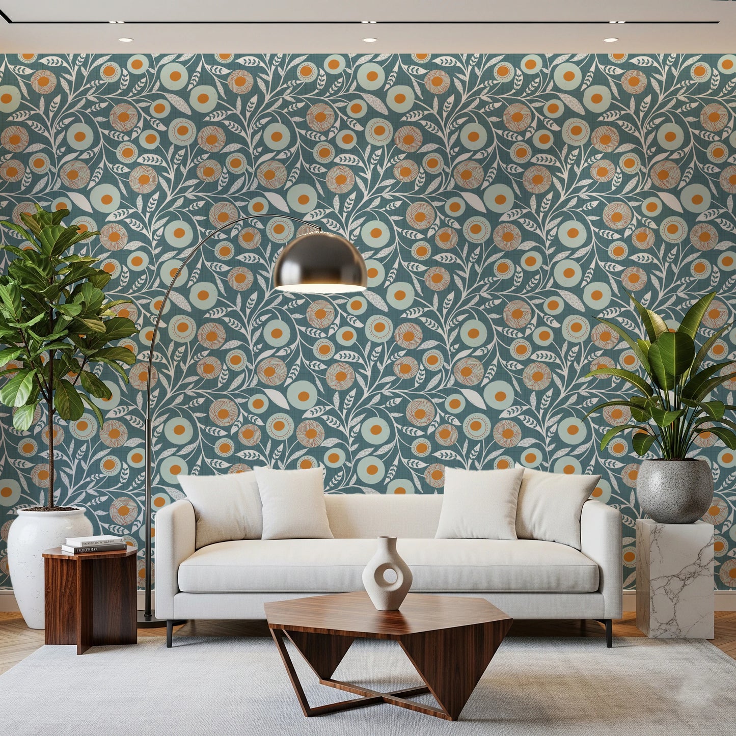 Cozy Scandi Folk Floral Nordic Blue Grey - Craft Botanical Wallpaper⁠