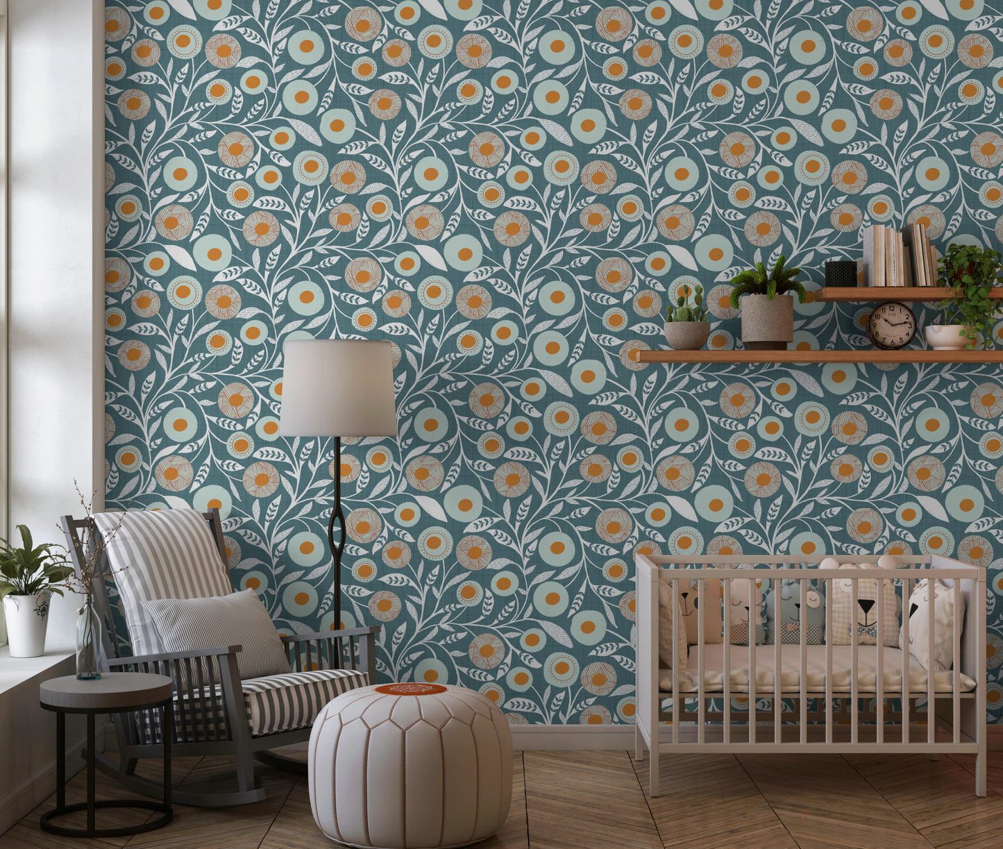 Cozy Scandi Folk Floral Nordic Blue Grey - Craft Botanical Wallpaper⁠