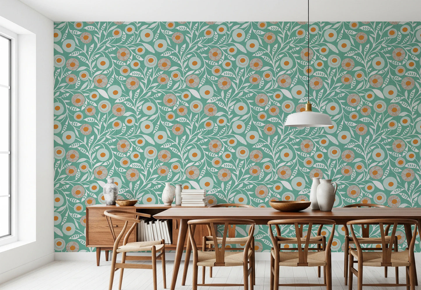 Cozy Scandi Folk Floral Sage Mint - Craft Botanical Wallpaper⁠