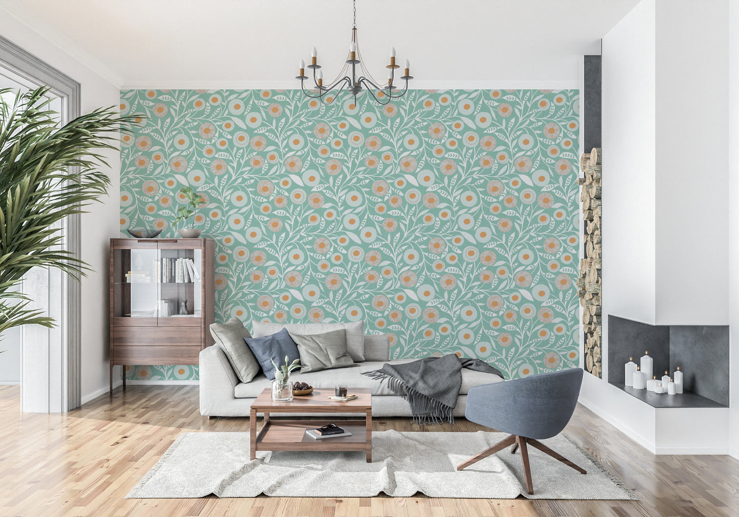 Cozy Scandi Folk Floral Sage Mint - Craft Botanical Wallpaper⁠