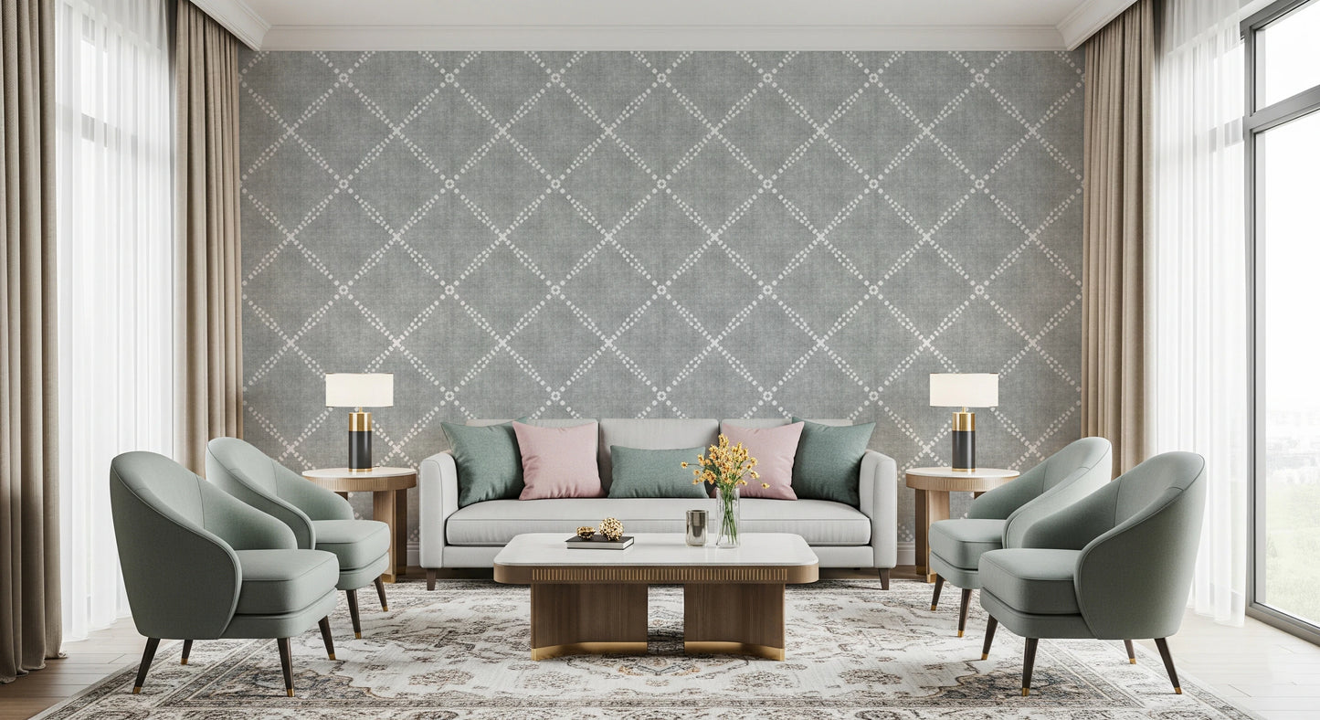 Boho Dotted Trellis Grunge Grey Clouds Wallpaper⁠