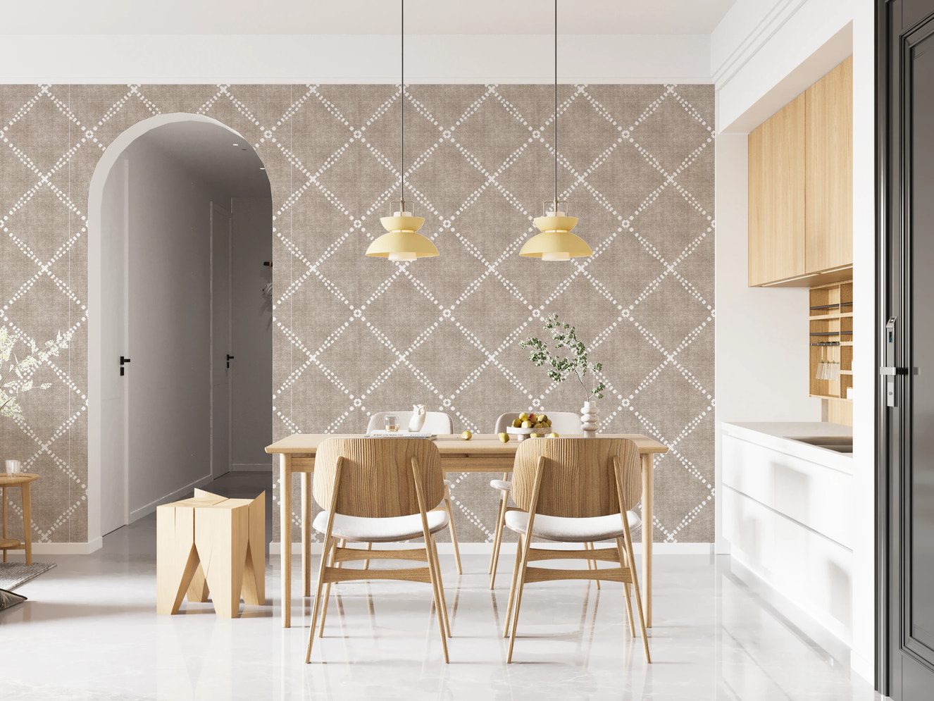 Boho Dotted Trellis Grunge Earthy Beige Wallpaper⁠