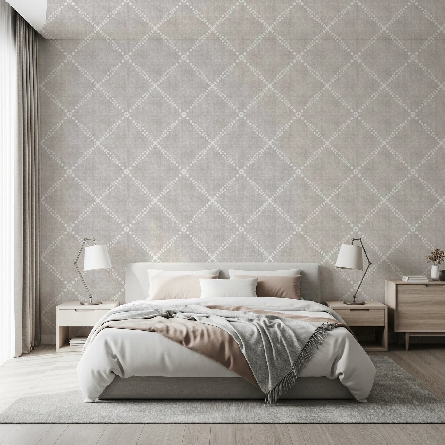 Boho Dotted Trellis Grunge Neutral Wallpaper⁠