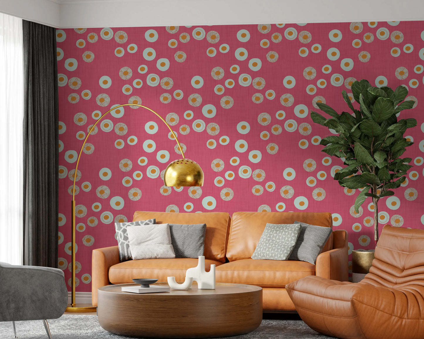 Cozy Scandi Folk Dot Floral Rose Clay - Craft Circle Wallpaper⁠