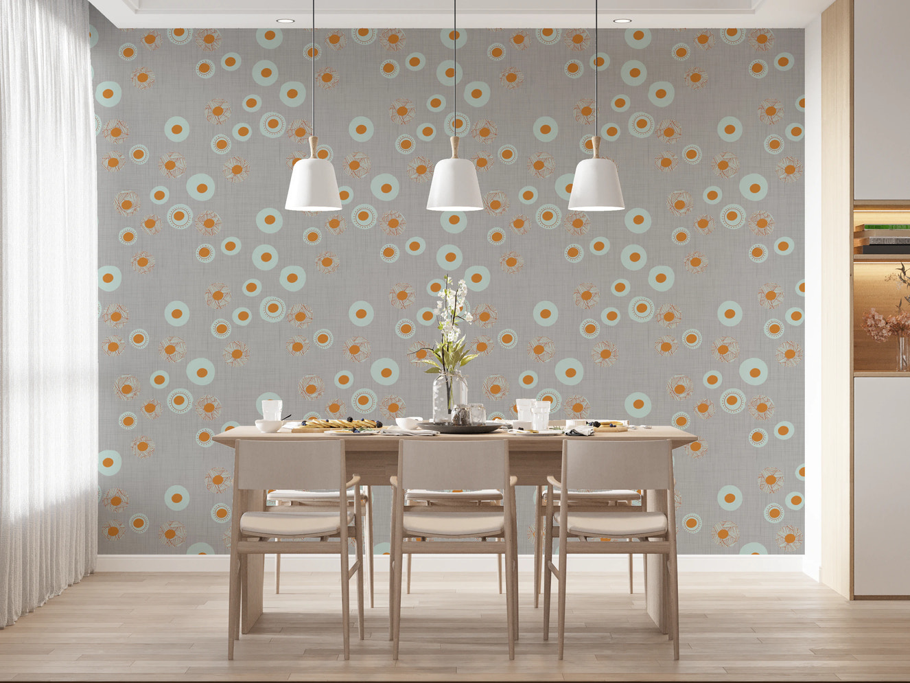 Cozy Scandi Folk Dot Floral Warm Linen - Craft Circle Wallpaper⁠