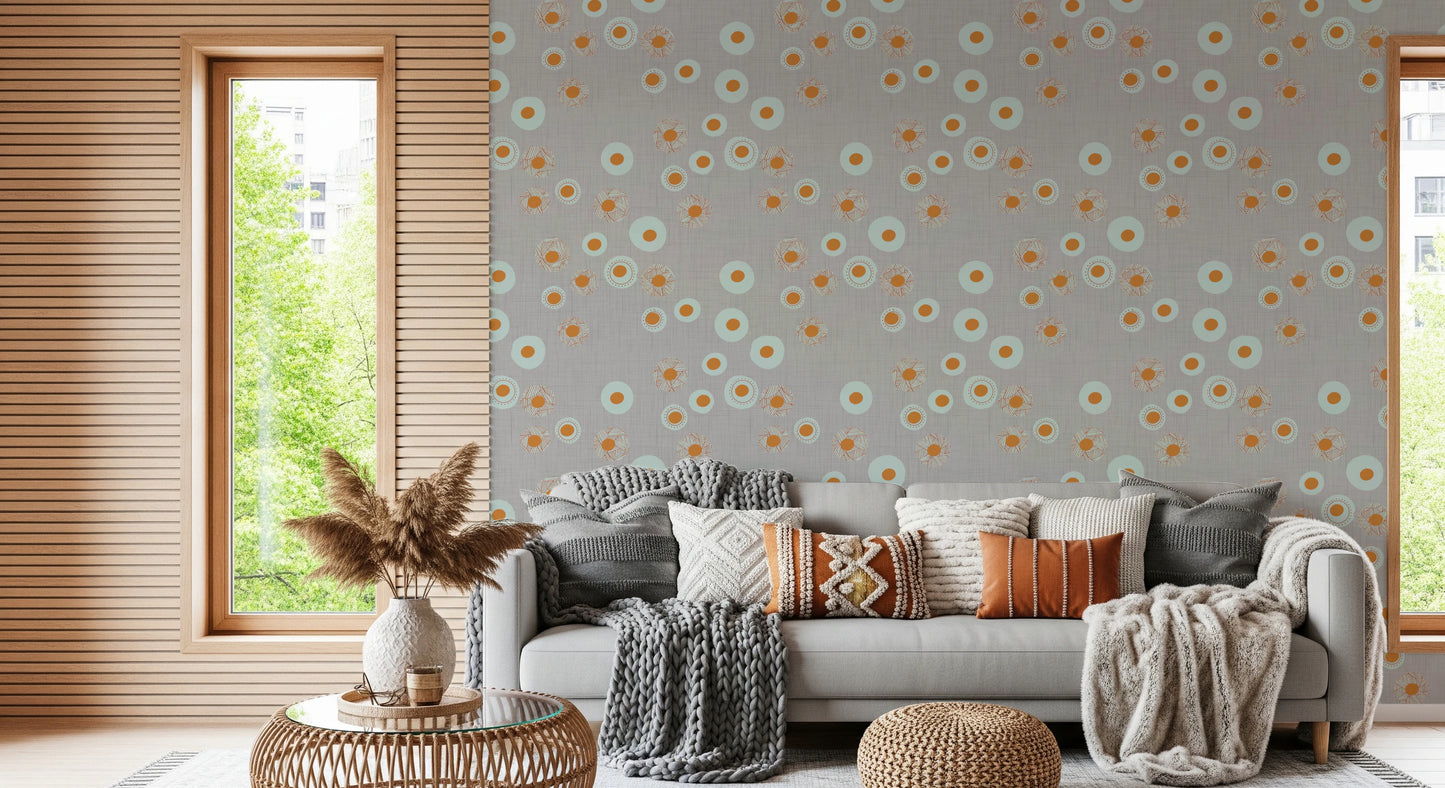 Cozy Scandi Folk Dot Floral Warm Linen - Craft Circle Wallpaper⁠