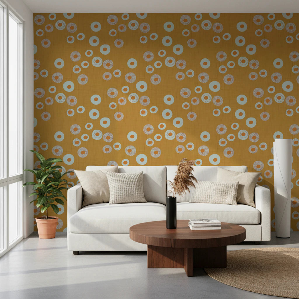 Cozy Scandi Folk Dot Floral Honey Mustard - Craft Circle Wallpaper⁠