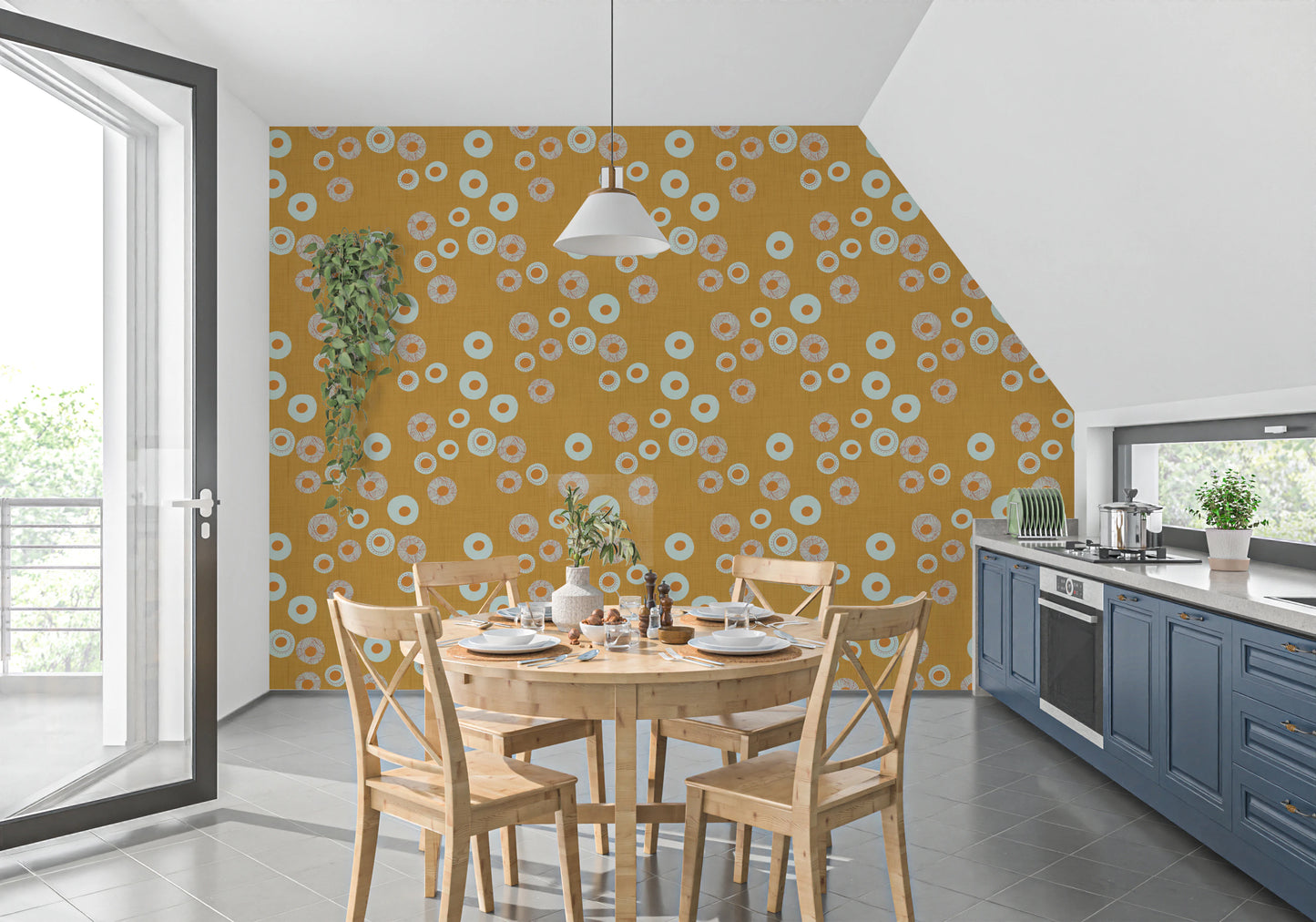 Cozy Scandi Folk Dot Floral Honey Mustard - Craft Circle Wallpaper⁠