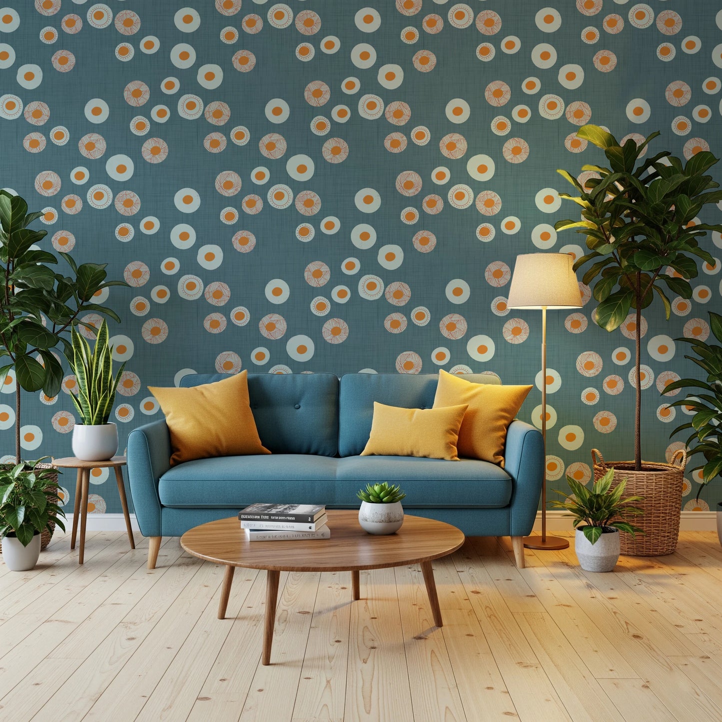 Cozy Scandi Folk Dot Floral Nordic Blue Grey - Craft Circle Wallpaper⁠