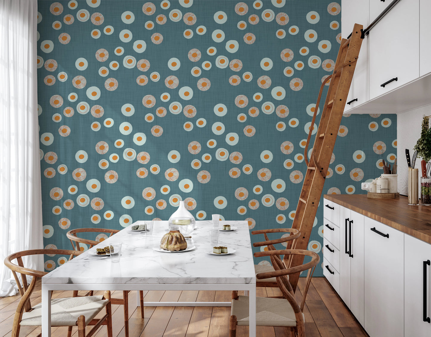 Cozy Scandi Folk Dot Floral Nordic Blue Grey - Craft Circle Wallpaper⁠