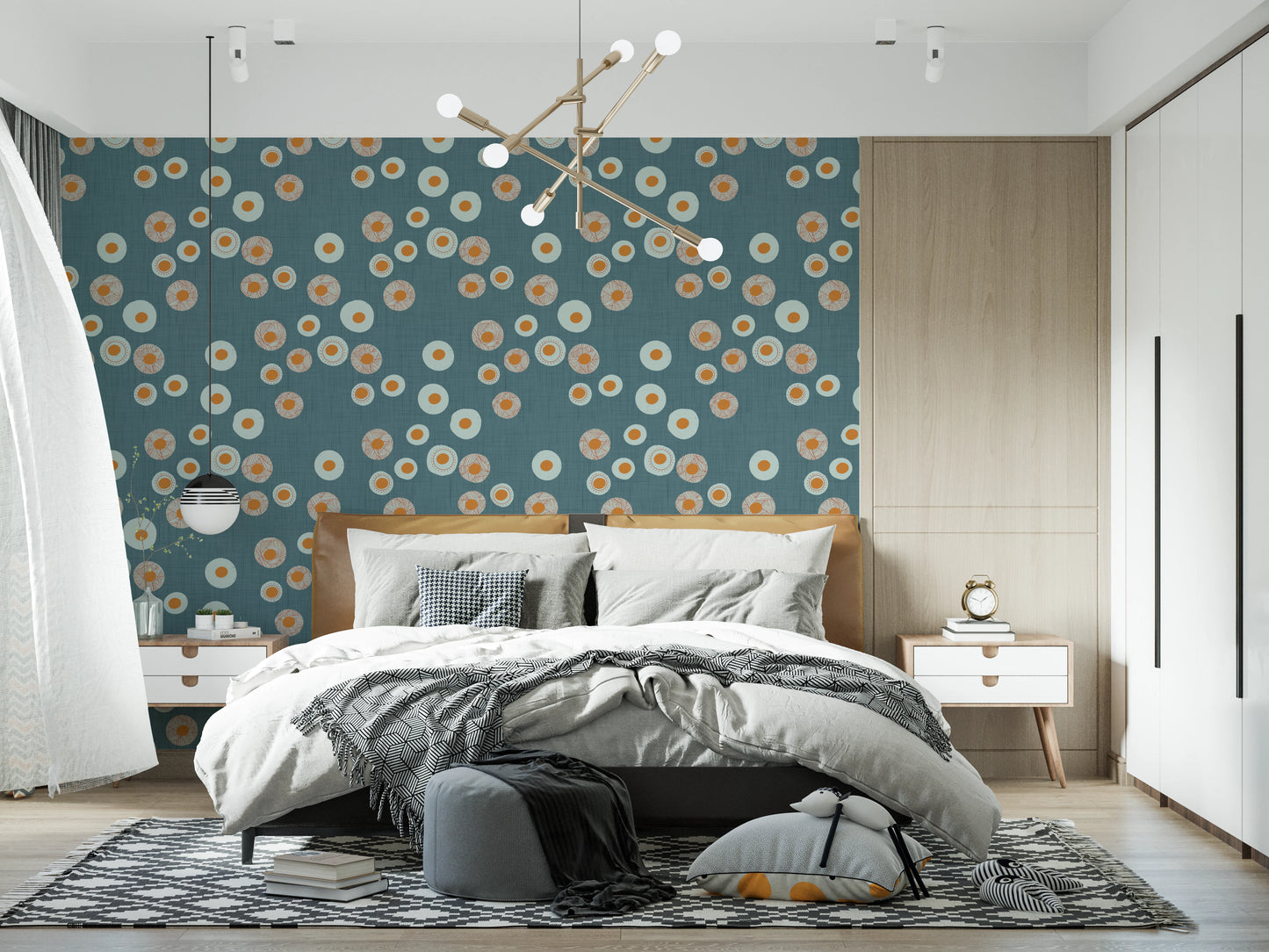 Cozy Scandi Folk Dot Floral Nordic Blue Grey - Craft Circle Wallpaper⁠