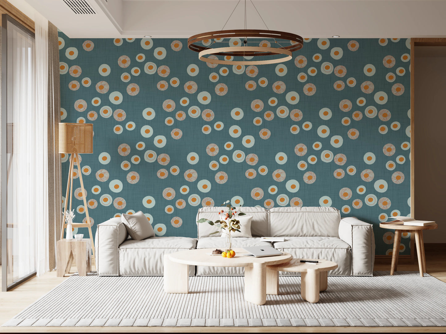 Cozy Scandi Folk Dot Floral Nordic Blue Grey - Craft Circle Wallpaper⁠