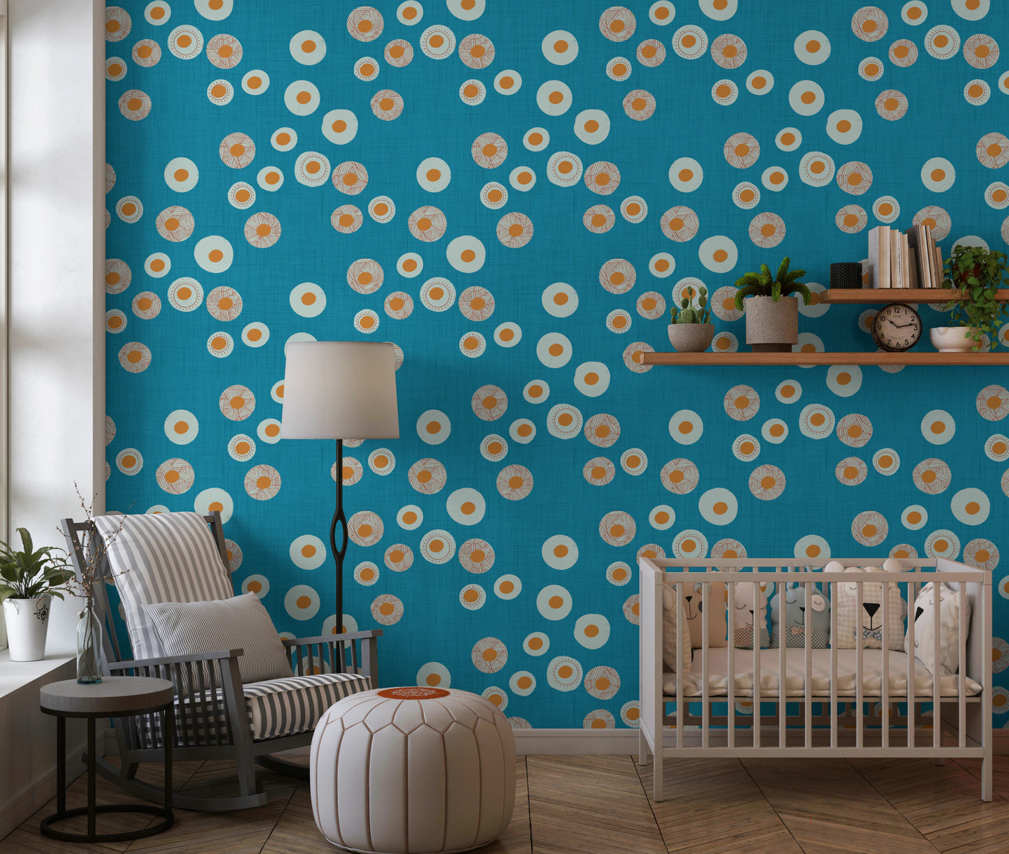 Cozy Scandi Folk Dot Floral Nordic Teal - Craft Circle Wallpaper⁠