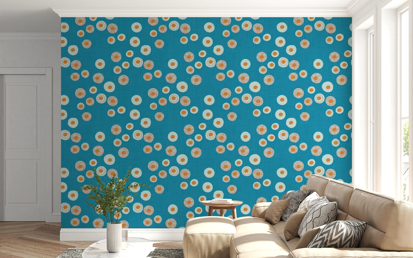 Cozy Scandi Folk Dot Floral Nordic Teal - Craft Circle Wallpaper⁠