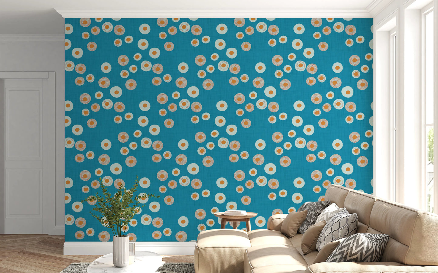 Cozy Scandi Folk Dot Floral Nordic Teal - Craft Circle Wallpaper⁠