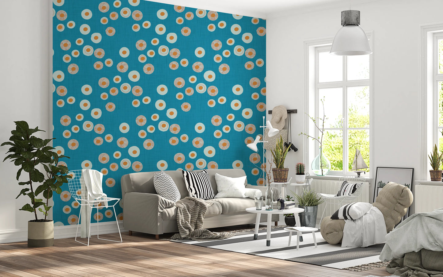 Cozy Scandi Folk Dot Floral Nordic Teal - Craft Circle Wallpaper⁠