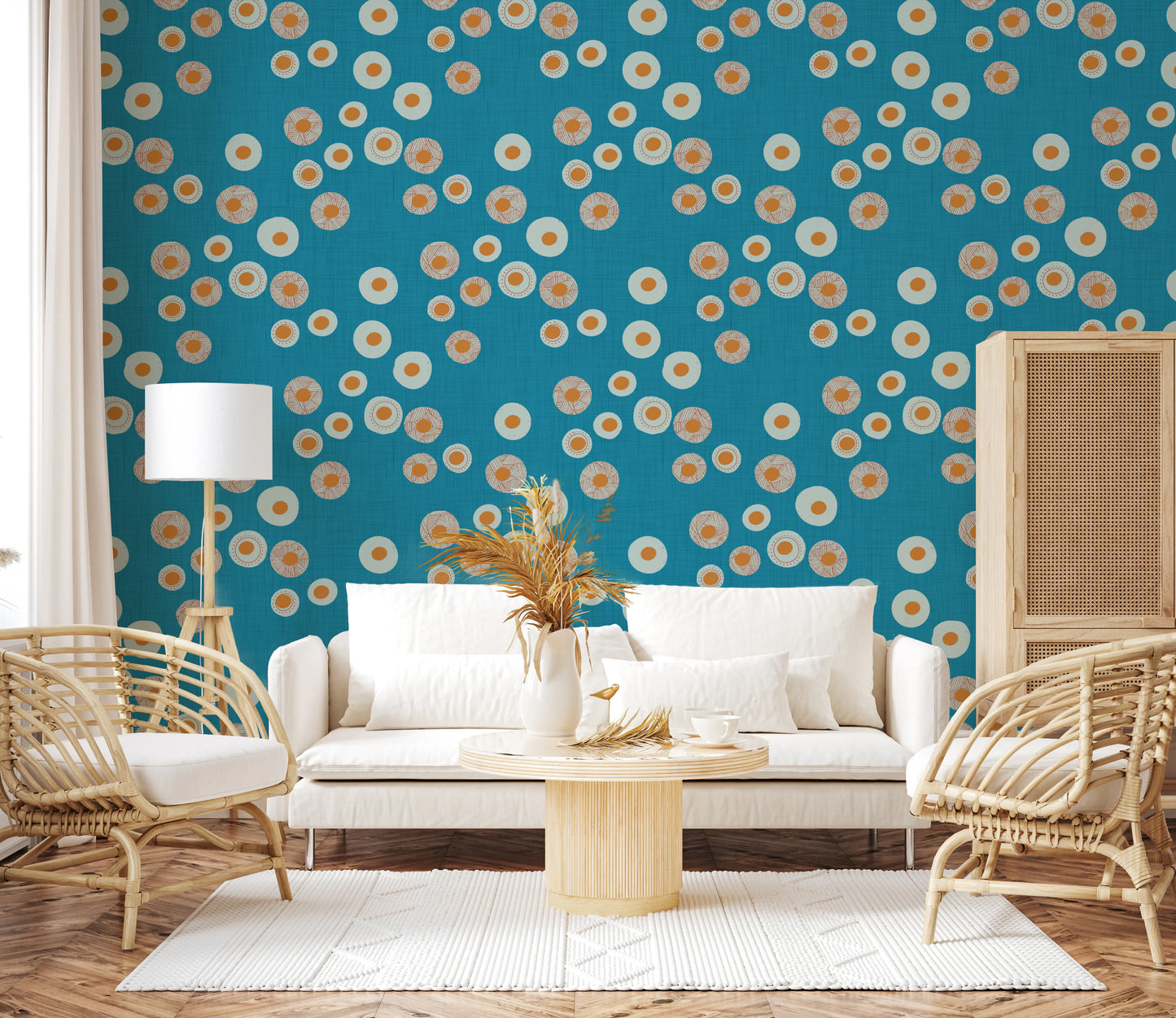Cozy Scandi Folk Dot Floral Nordic Teal - Craft Circle Wallpaper⁠