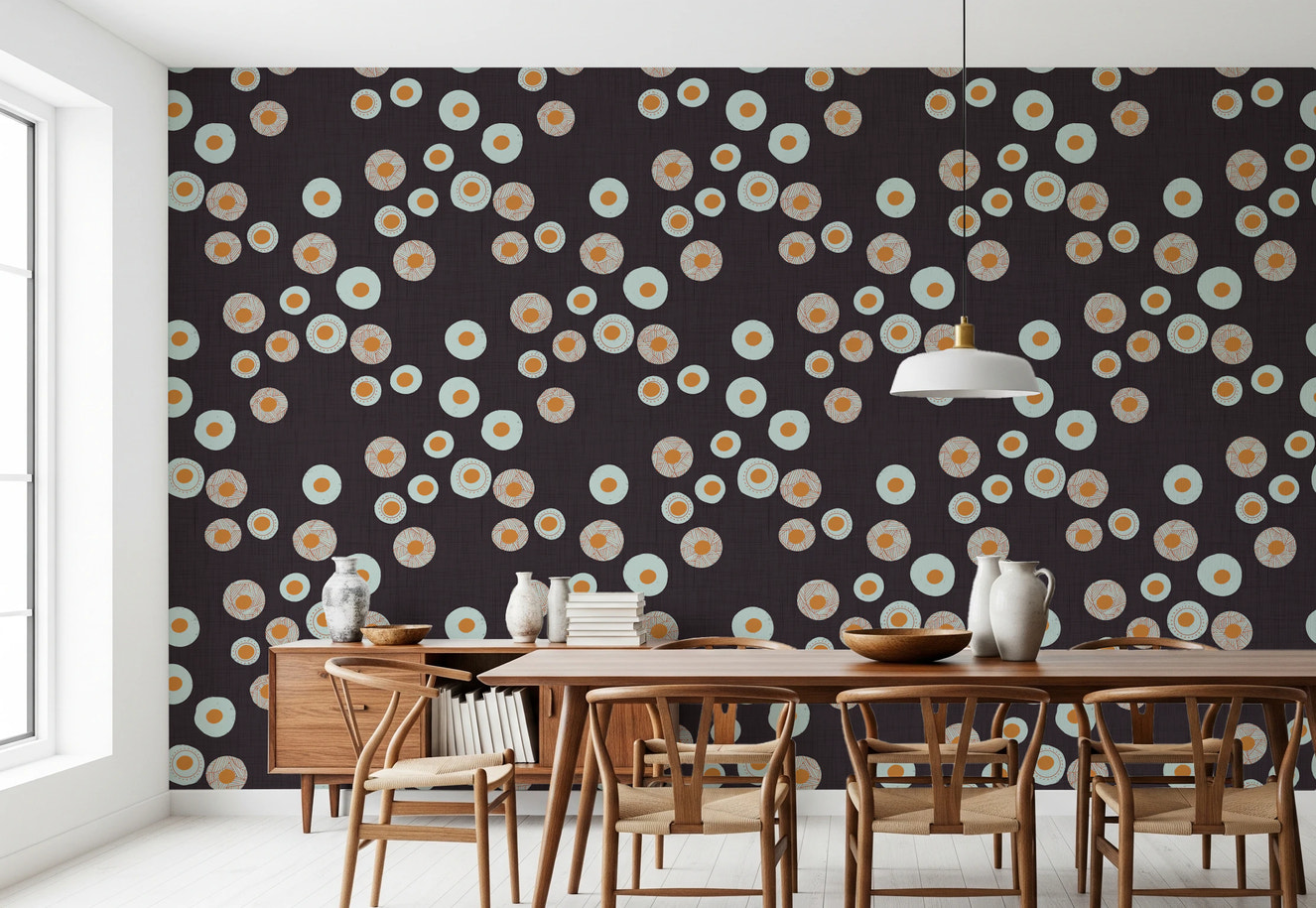 Cozy Scandi Folk Dot Floral Charcoal - Craft Circle Wallpaper⁠