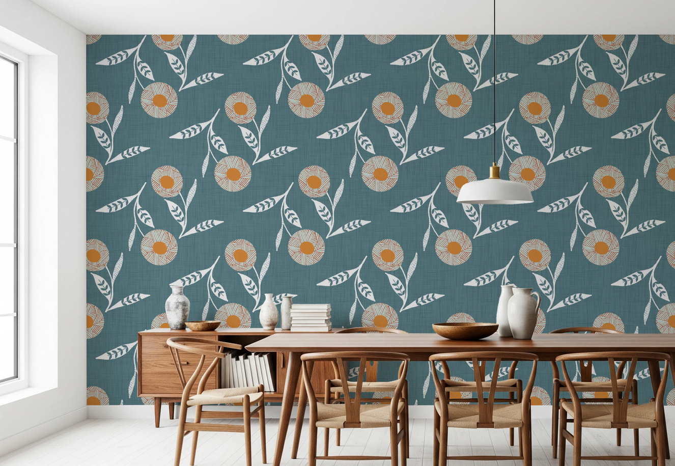 Cozy Scandi Flower Nordic Blue Grey - Craft Botanical Wallpaper⁠