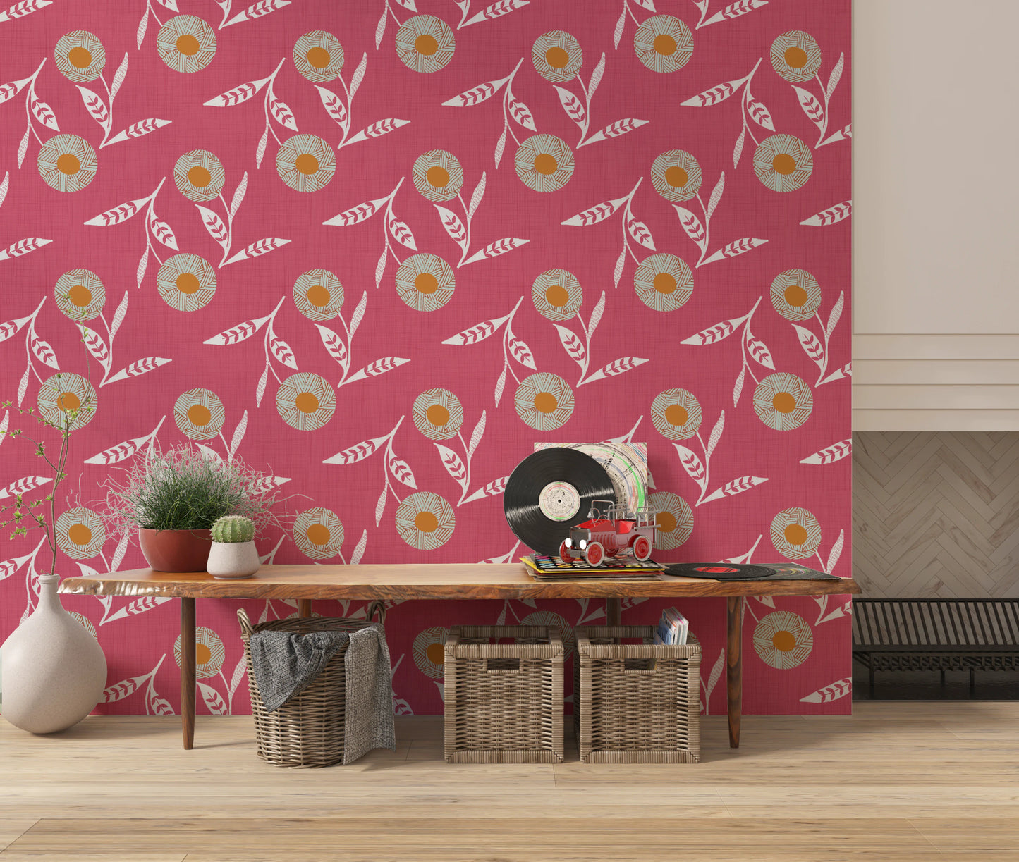 Cozy Scandi Flower Rose Clay - Craft Botanical Wallpaper⁠