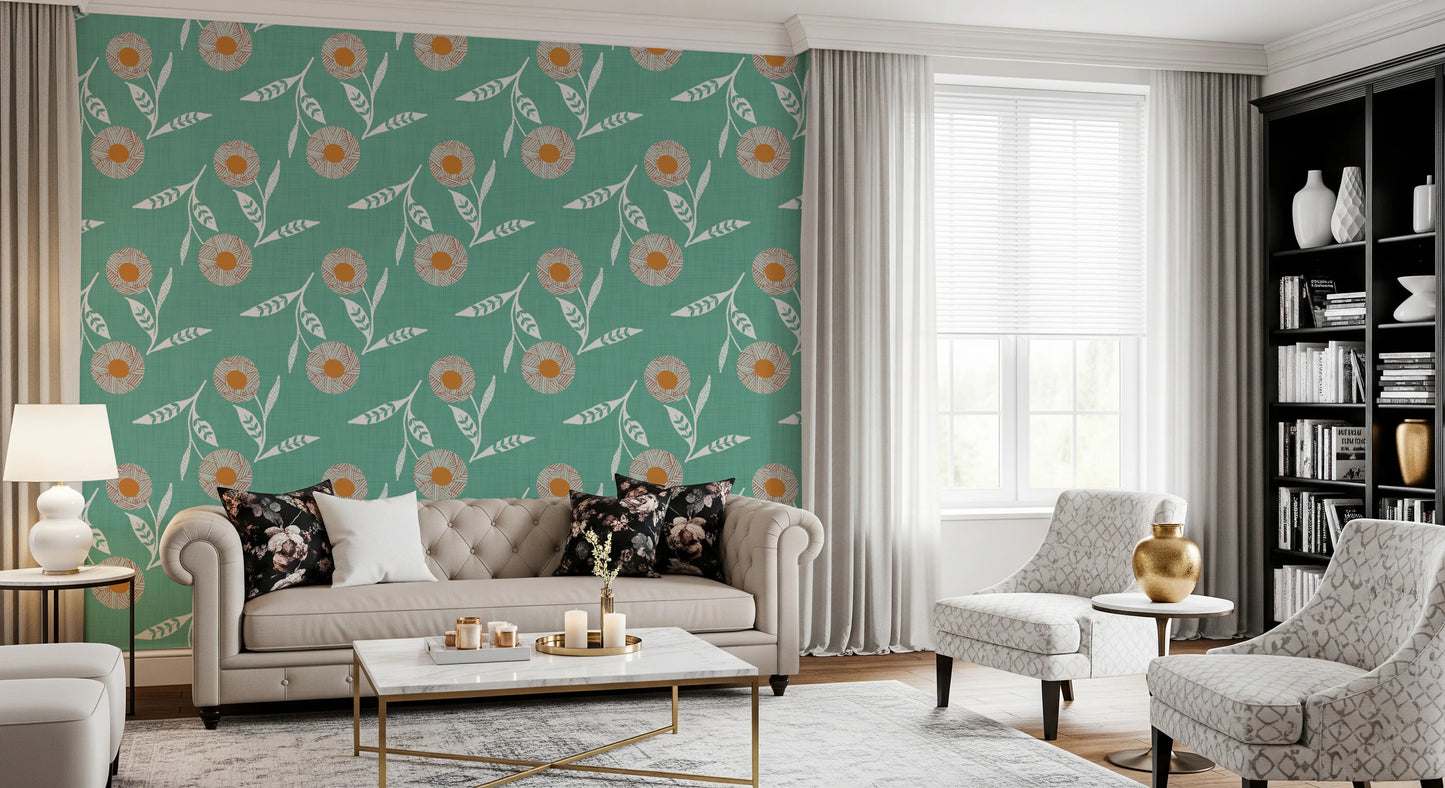 Cozy Scandi Flower Sage Mint - Craft Botanical Wallpaper⁠