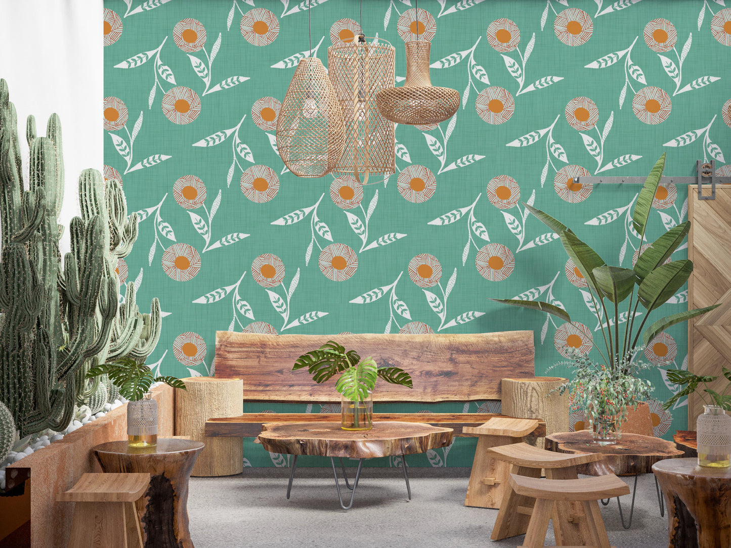 Cozy Scandi Flower Sage Mint - Craft Botanical Wallpaper⁠