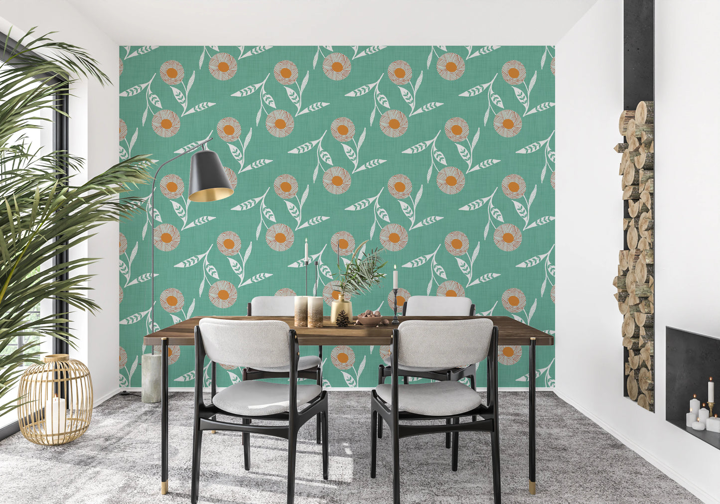 Cozy Scandi Flower Sage Mint - Craft Botanical Wallpaper⁠