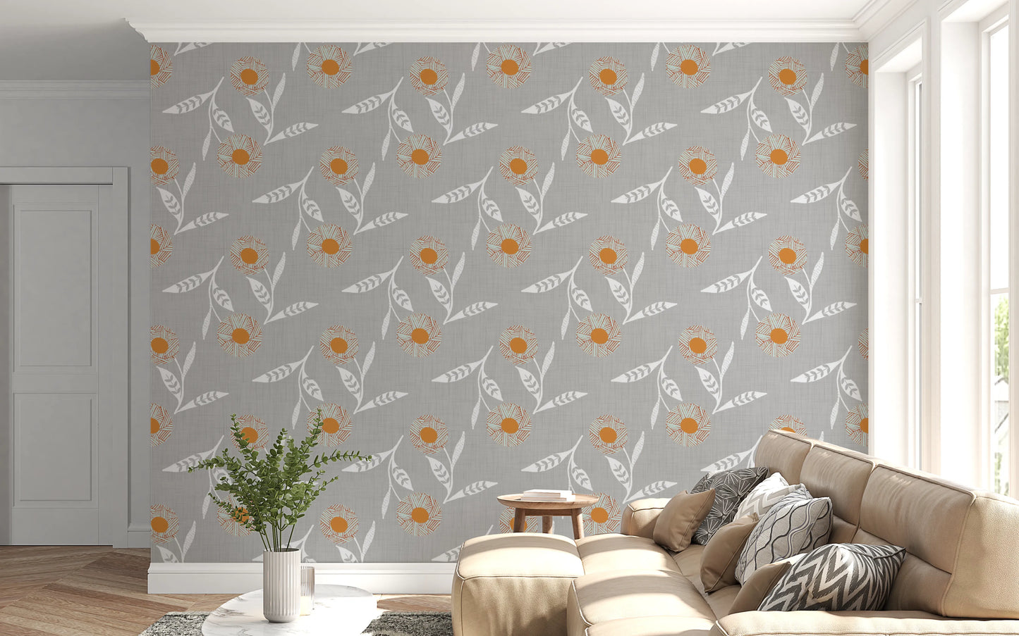 Cozy Scandi Flower Warm Linen - Craft Botanical Wallpaper⁠