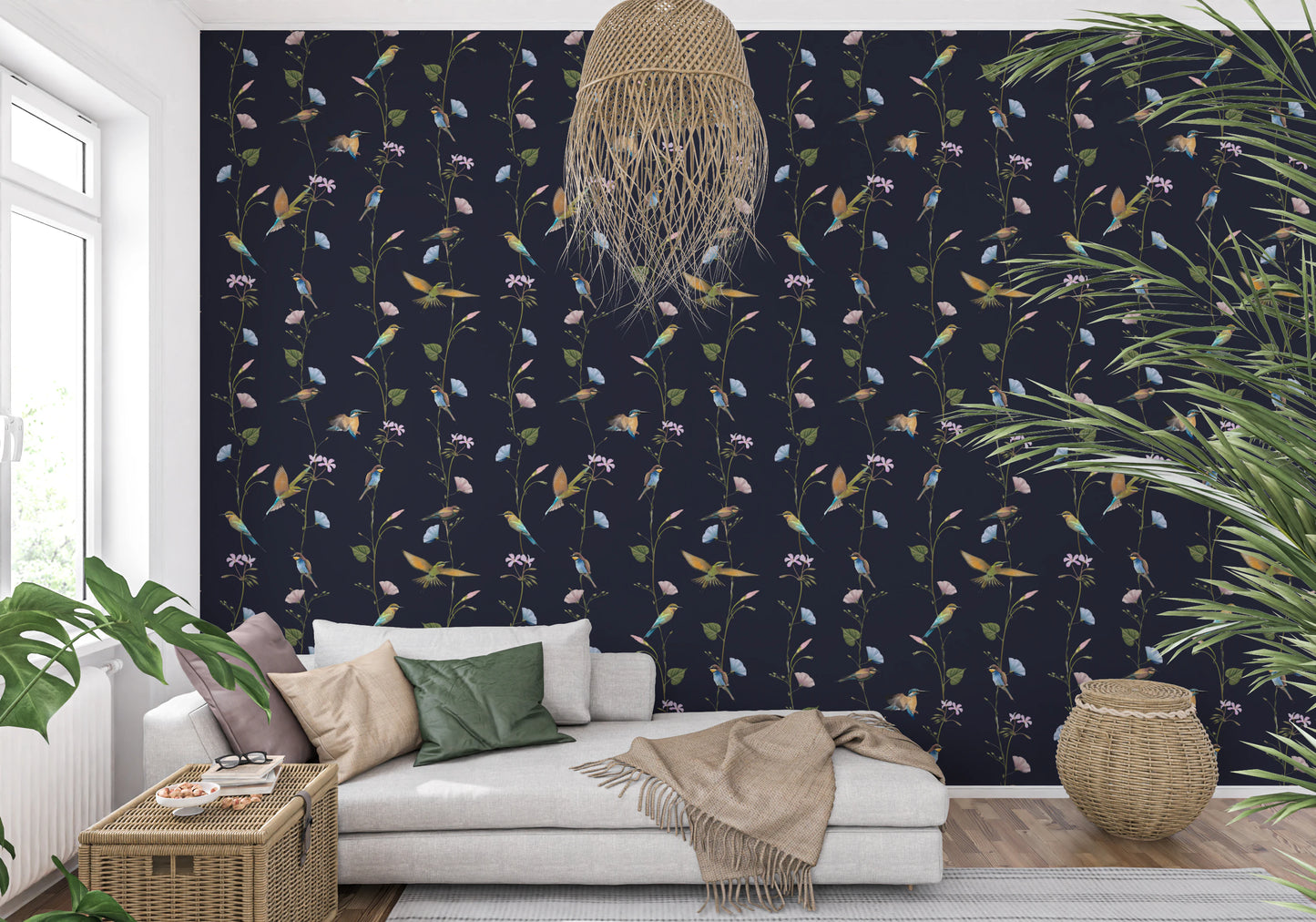 Vintage Birds in Moonlit Garden Wallpaper⁠