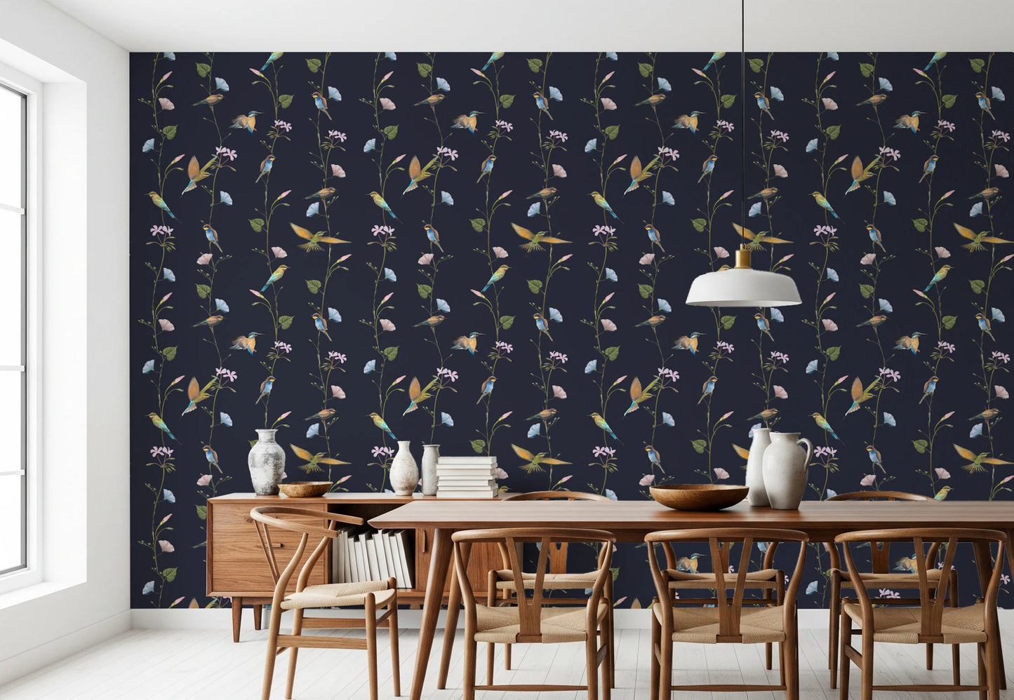 Vintage Birds in Moonlit Garden Wallpaper⁠