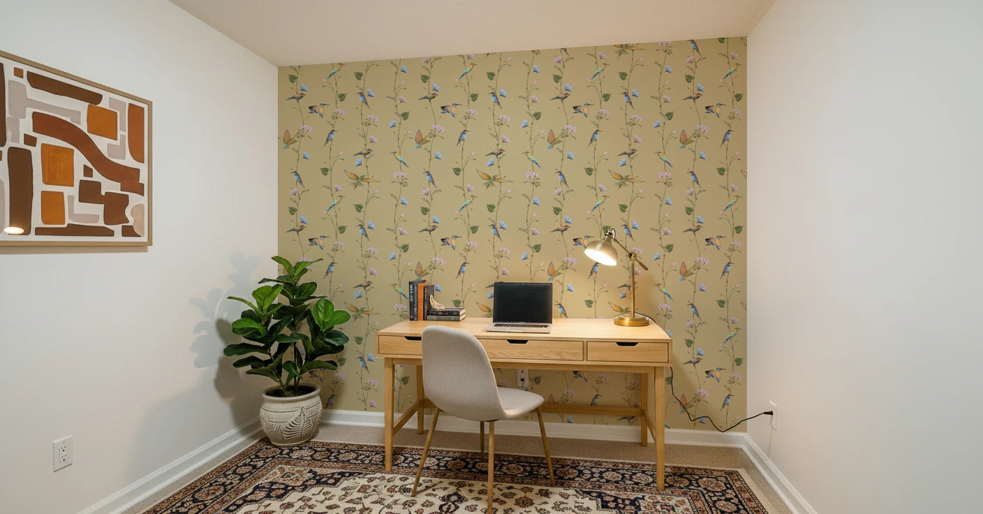Pastel Songbirds on Beige Wallpaper⁠