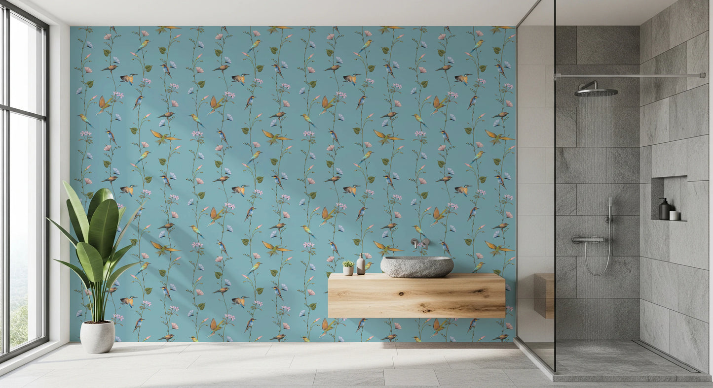 Vintage Birds and Morning Glories Wallpaper⁠
