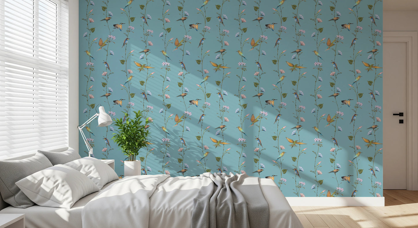 Vintage Birds and Morning Glories Wallpaper⁠