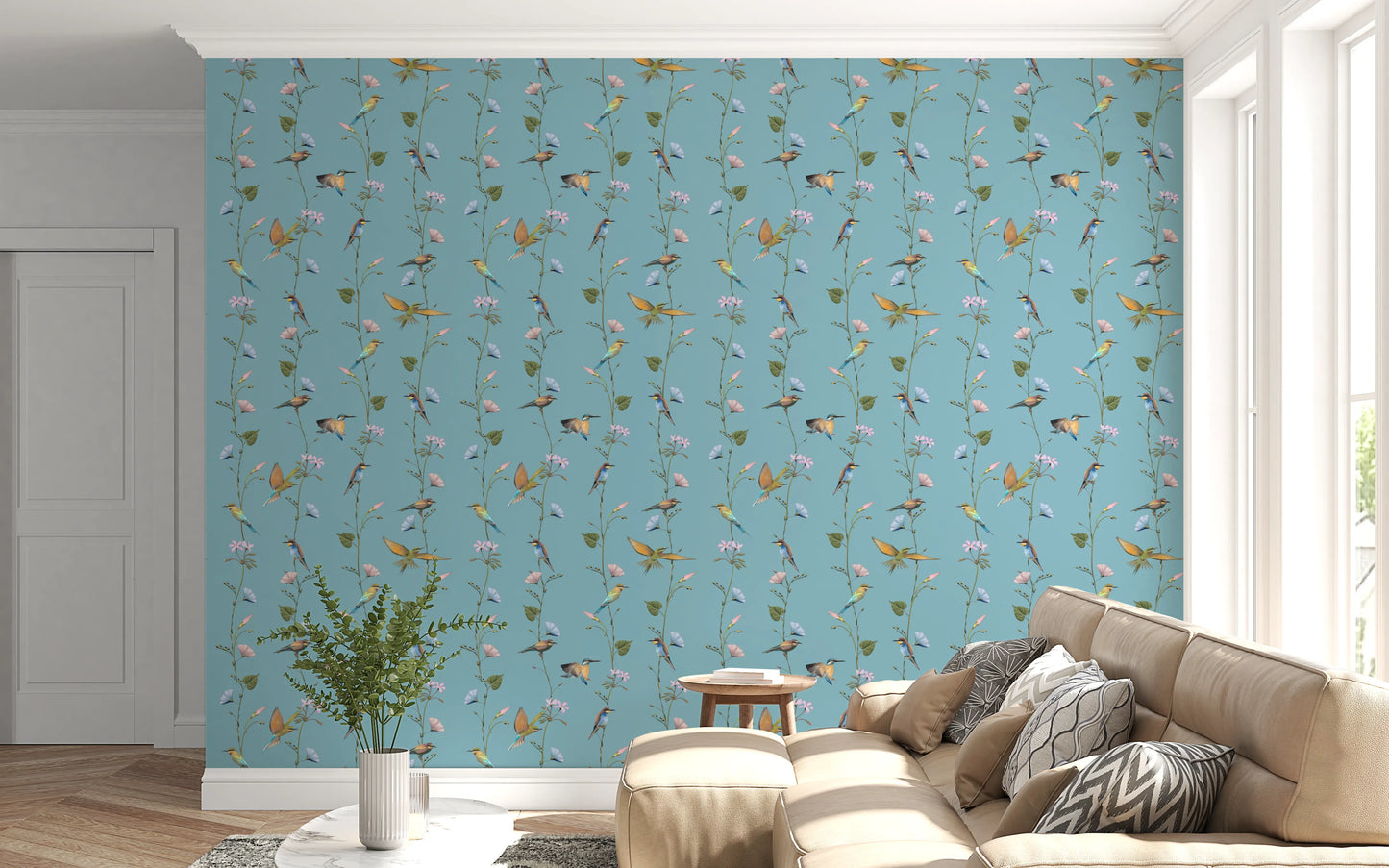 Vintage Birds and Morning Glories Wallpaper⁠