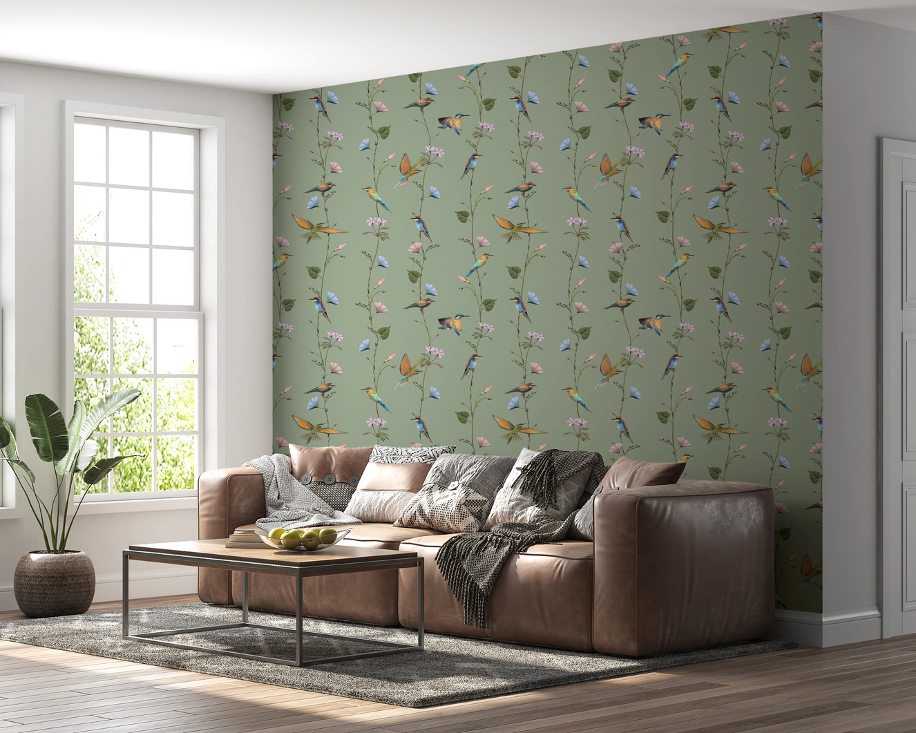 Botanical Birds in Soft Pastels Wallpaper⁠