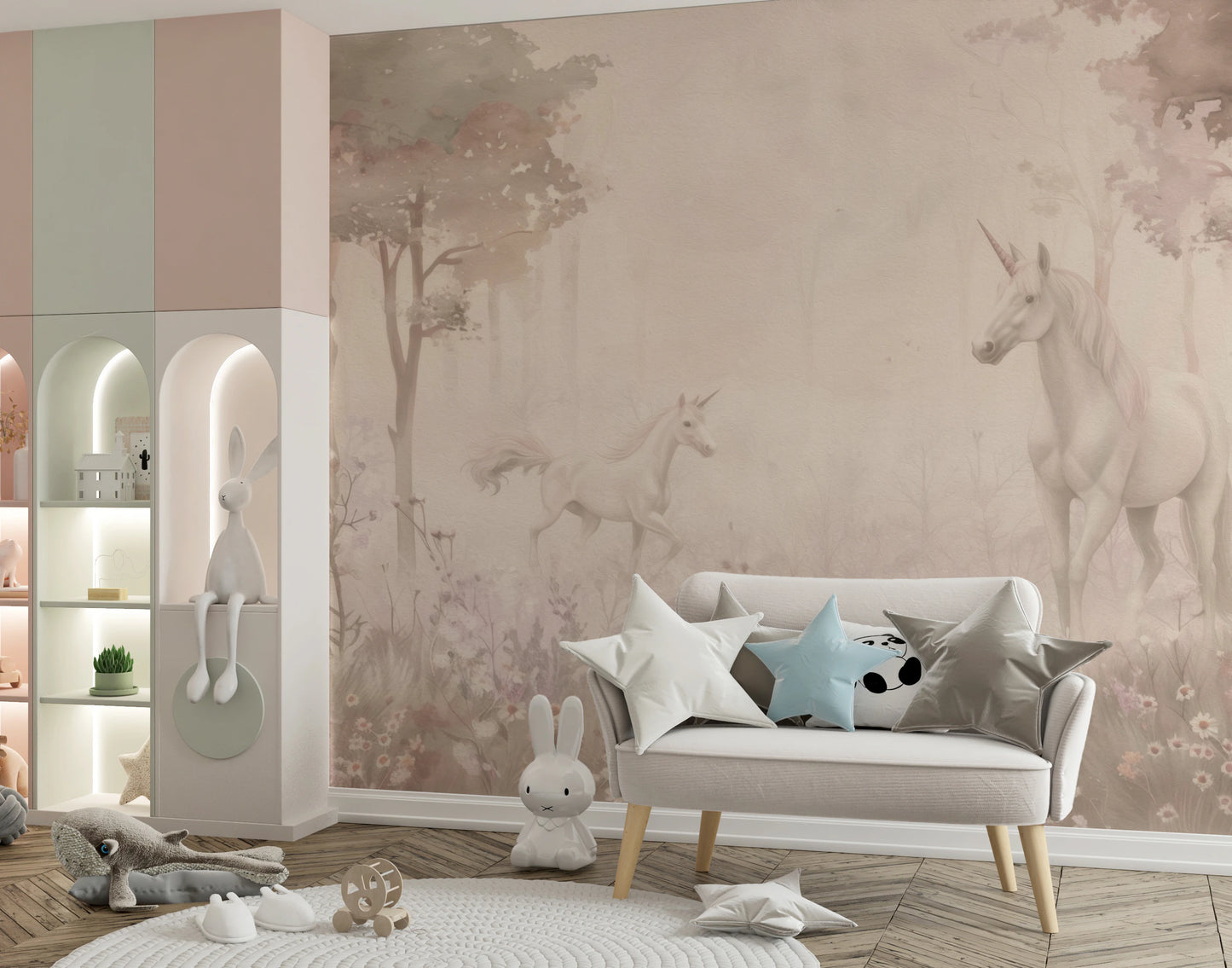 Unicorns in a Magical Dreamy Forest – Shell Wall Mural