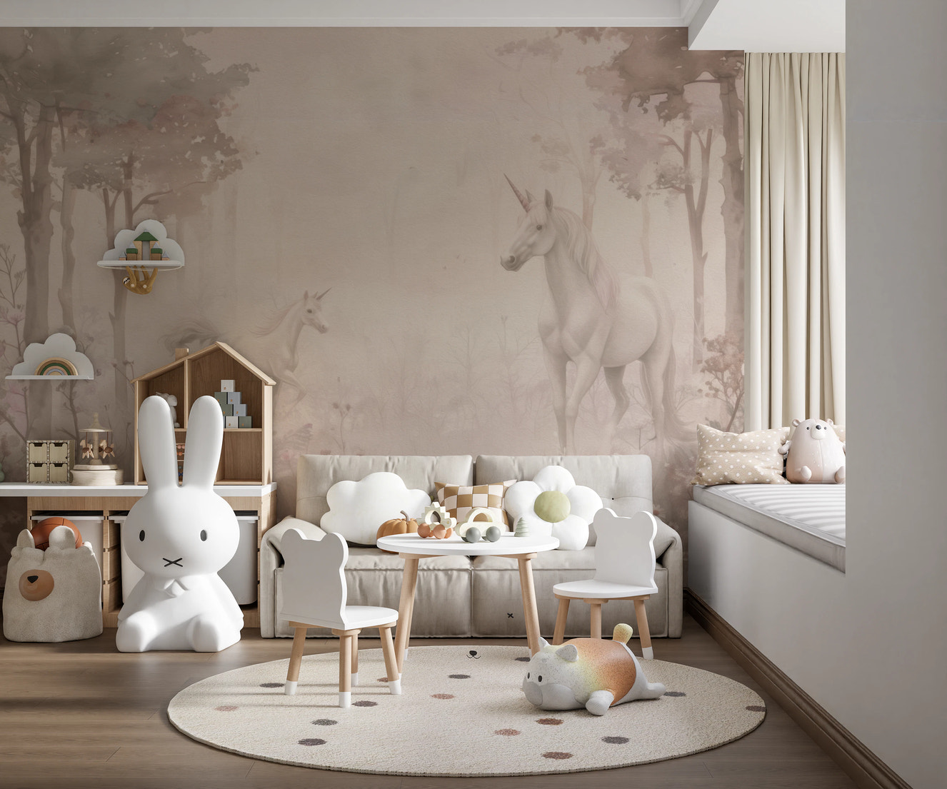 Unicorns in a Magical Dreamy Forest – Shell Wall Mural