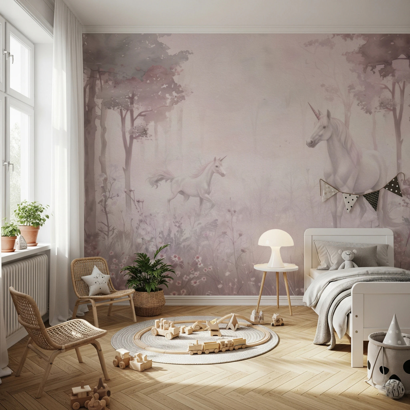 Unicorns in a Magical Dreamy Forest – Pink Wall Mural