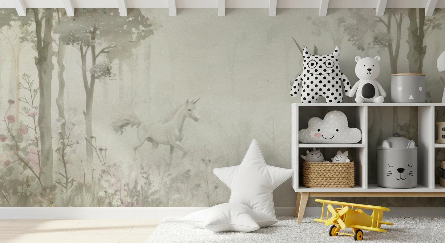 Unicorns in a Magical Dreamy Forest –  Sage Wall Mural