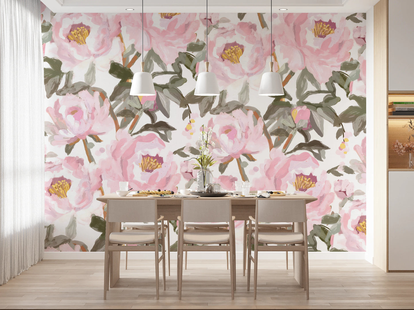 Vintage oil painted Peonies Wall Mural