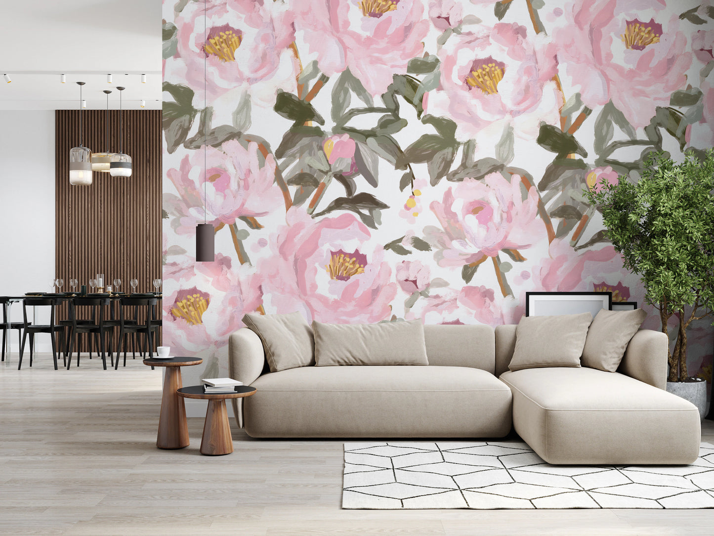 Vintage oil painted Peonies Wall Mural